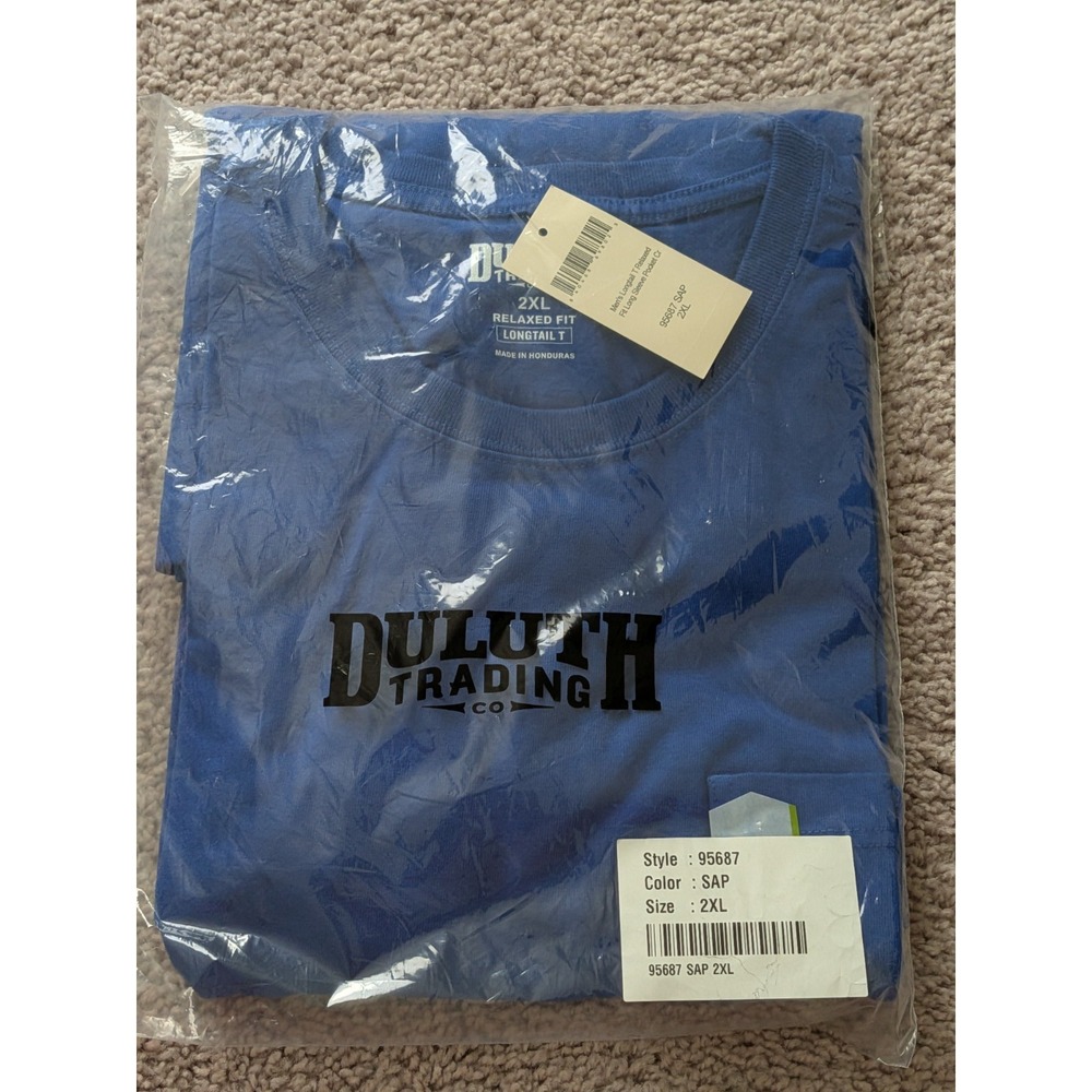 Duluth Mens Longtail T Relaxed Fit Long Sleeve Pocket Crew Size 2XL Blue SAP NWT
